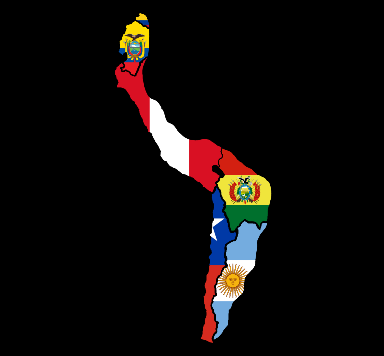 Flag map of the Inca empire with modern borders.