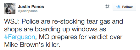 socialjusticekoolaid:   No Justice, No Peace (11.8.14): Businesses in Ferguson are boarding up in anticipation of a violent response when the non-indictment Darren Wilson is announced later this month. Meanwhile, STLPD, in collaboration with the National