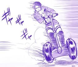 shinigamipanda:  sokkcoli:  Levi on a segway (@dosukoi_kbt)  …. xD 