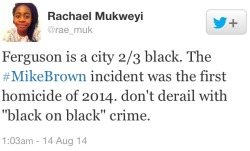 odinsblog:  The New Jim Crow 1. Ferguson, Missouri has a population of approximately 21,000 people — roughly 75% of those residents are Black 2. The Ferguson police department has around 530 cops —less than 5 of them are Black 3. Ferguson had *zero*