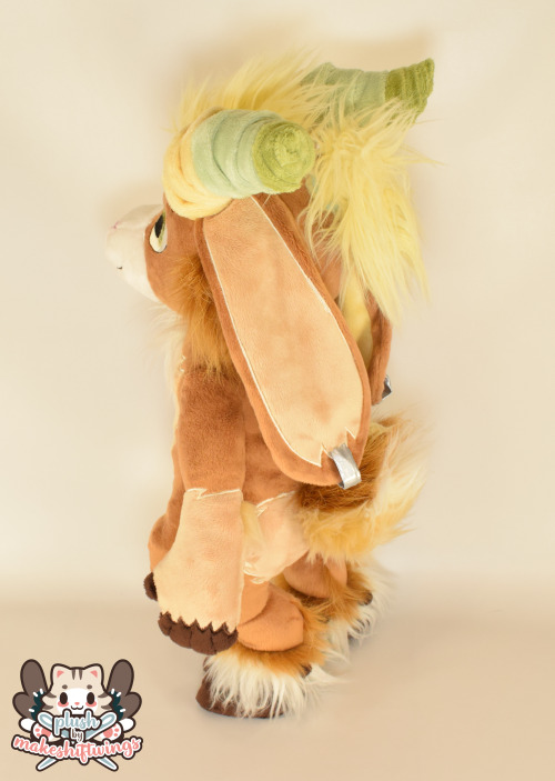 here&rsquo;s meelo the goat! he is made from minky with faux fur details. he has plastic armature in