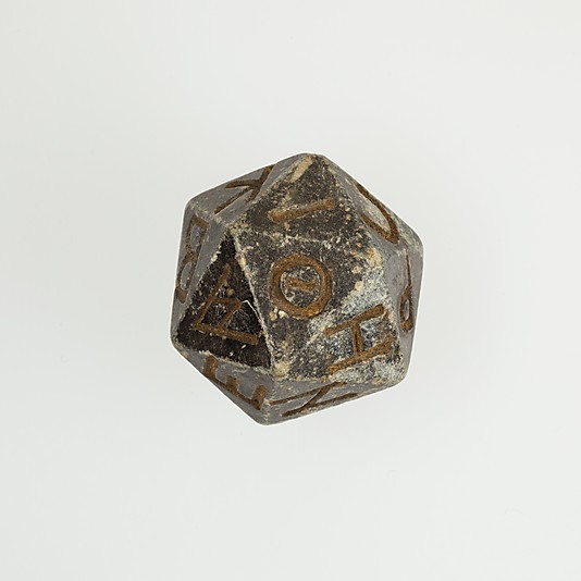 museum-of-artifacts:
“ 2000 year old Egyptian 20 sided die with Greek characters. 2nd century B.C.–4th century A.D.
”