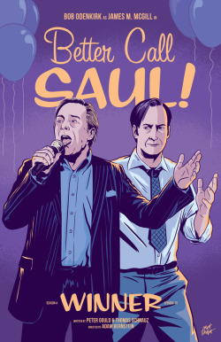 mattrobot:Here’s my poster for @bettercallsaul 410, Winner! I’m sad that the season is over and there’s no new episode tonight, but what an amazing season it was. I considered a few different concepts for this poster, but the urge to draw the karaoke