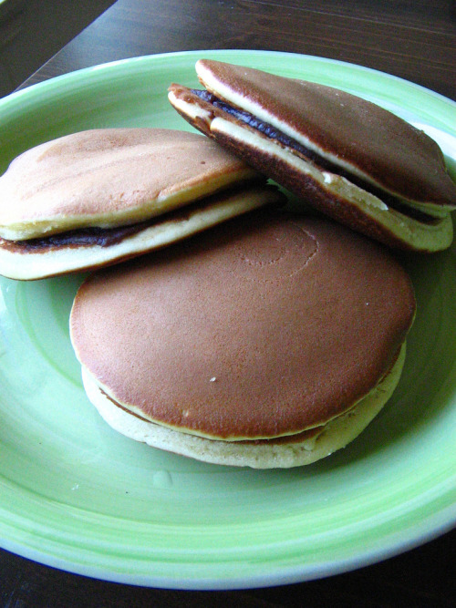 Dorayaki (どら焼き, どらやき, 銅鑼焼き, ドラ焼き) is a type of Japanese confection, а red bean pancake which consist