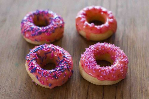 im-horngry: Vegan Pink Treats - As Requested! XDonuts with Strawberry Icing!