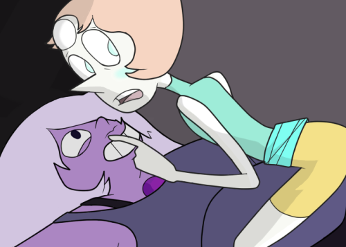 birdnerdpearl:  THANKS to everyone for joining my streams and watching me draw this! So like, Pearl and Amethyst were doing the smoochie smooch and Pearl is super anxious because she’s paranoid of getting caught and Amethyst thinks it’s borderline