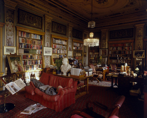 Chatsworth Library, by Christopher Simon Sykes.The 11th Duke of Devonshire takes a nap in the Lower 