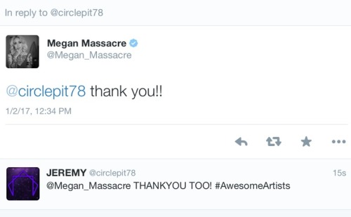 Yes this really happened! Megan Massacre tweeted me! Stoked! Love her work so much!  She is an amazing Human Being as well!