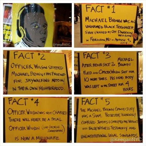 revolutionarykoolaid:Today in Solidarity (2/9/15): Protesters in New York City demonstrated for Mike Brown on the 6-month anniversary of his death at the hands of former Ferguson police officer Darren Wilson. Rest in power, Mike. #staywoke #farfromover