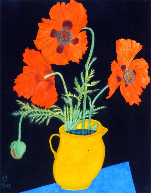 Tsuguharu Foujita - Poppies In A Yellow Jug (1917)