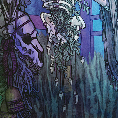 caitlynkurilich:Cleromancer (The Bone Curer), Graphite and Digital Media, 11” x 14”, 2013.Cleromancy