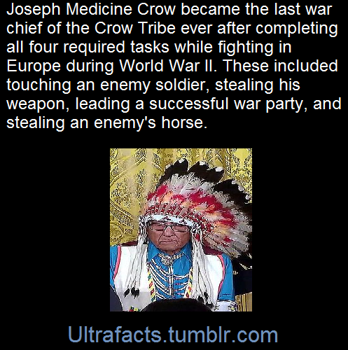 auntymana:  ultrafacts:  Medicine Crow completed all four tasks required to become