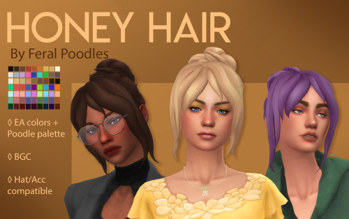 feralpoodles: Honey Hair - TS4 Maxis Match CC A cute messy bun, maybe for those 8 am classes at univ