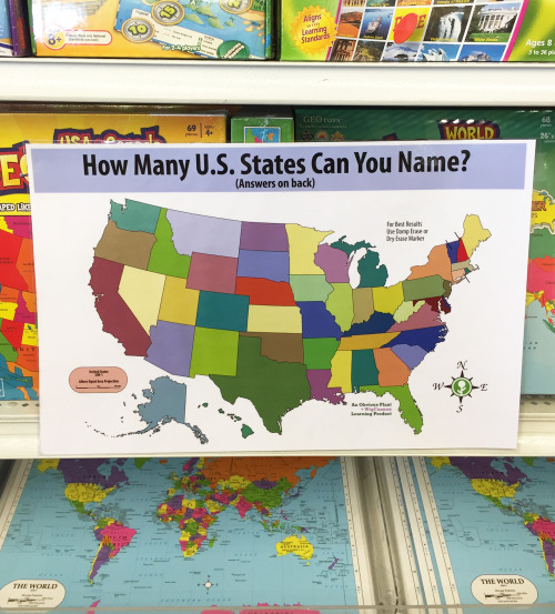 obviousplant:How many U.S. states can you name? Left in a children’s learning store. Guest written b