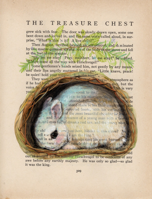 Lost BunnyWatercolor and gouache on salvaged storybook paper