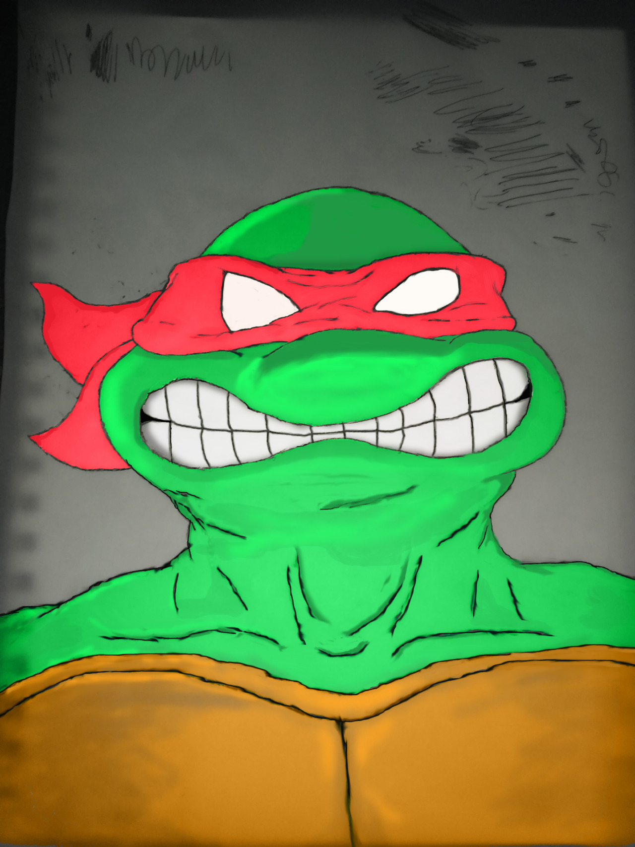 I don’t usually add color to my art but I’ve got to get practice with it at some point right? For my first time using photoshop to color I think ol’Raphy here turned out pretty good! Now to do the other 3! #tmnt #teenage mutant ninja turtles #raph#raphael#my artwrok#my art