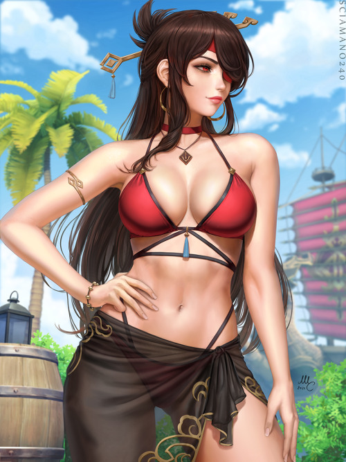 sciamano240:  Beidou from Genshin Impact, ready for summer. First reward of the June Patreon pack. Definitely not a future skin.  
