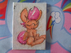 slightlyshade:A tiny Scoot made with liquid paint. Kind of a scary thing to do, but that’s okay. Scootaloo is fearless!&lt;3