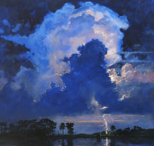 wtxch:Billy Solitario (American, b. 1972) Lightning on the BayouOil on canvas