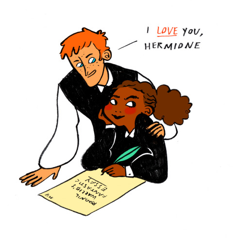 surpriseharrypotterart:Hermione turned faintly pink, but merely said, “Don’t let Lavender hear you s