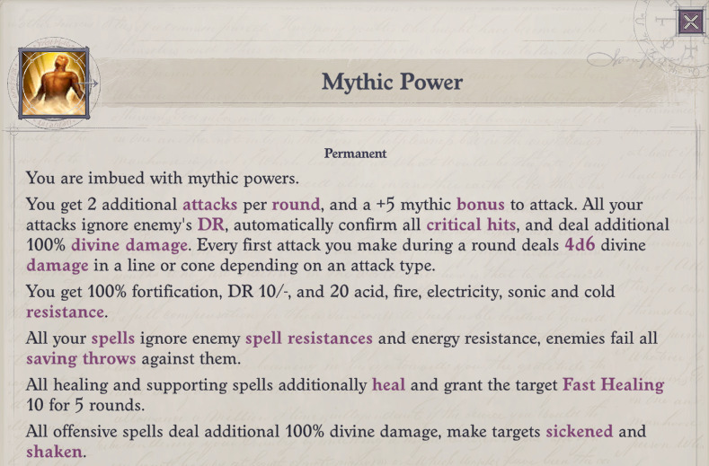 Screenshot of the Mythic Power.