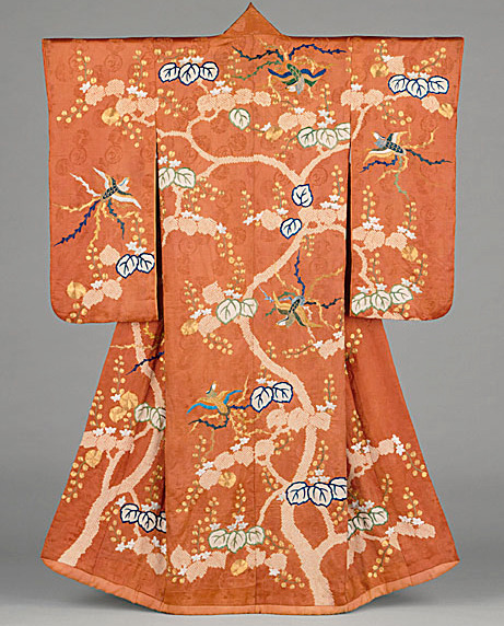 Furisode, featuring motifs of Paulownia Tree and Phoenixes, Edo period (1615-1868), late 18th-early 