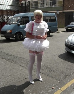 degradedsissy1:  Public humiliation - a necessary regular and frequent experience to keep your sissy’s attitude where it should be  The very special Nancy Ball. This sissy is a role model for all sissies. For most sissies, outfits like this are are