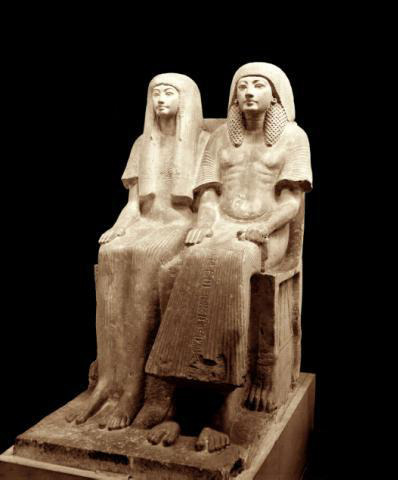 Statue of the prominent late 18th dynasty minister under Tutankhamun.Maya and his wife Merit.Maya he