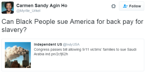 teealwayschillin:  outsidersmaxx:  sweet-xoxo-thatcares:  bellygangstaboo:    Blacks, Iraqis, Vietnamese, Chinese, Japanese -   ERRBODY gone sue the US    Bruh.  Nah fr.  Bloop. Murica better have my money 😐 