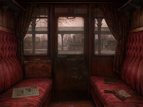 steampunktendencies: steampunk-art: Steampunk Art Riding in comfort; train car by Ilya Zonov