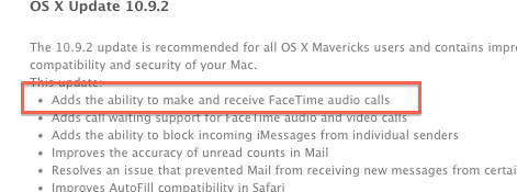 YAY! Facetime Audio support has been added to OSX. Finally.