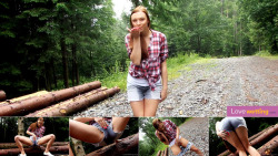 lovewettingcom:   Morgan - Fun in the forest   Morgan having fun on a summer afternoon in a forest. There were some  cars driving around but the more people took a glimpse of this gorgeous  girl wetting her shorts the more fun she had! No storyline this