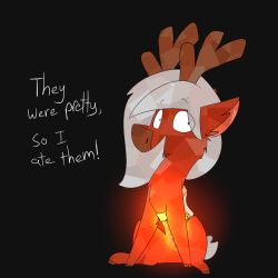 ask-folly: ask-folly:  Doel requested through Patreon:  “A crystal pony, lit up like a Christmas light! Could be they swallowed a candle, or some magic spell, but if they’re transparent at all, the results could be pretty! She emptied an entire Christmas