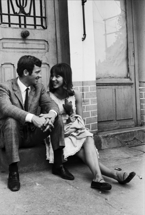 kvetchlandia:Uncredited Photographer     Jean-Paul Belmondo and Anna Karina During the Filming of Je