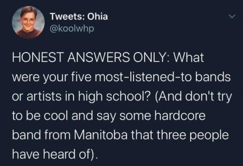 beyoncescock:mine would probs be: one direction, taylor swift, ed sheeran, the script and coldplay  #the jonas brothers #avril lavigne#miley cyrus #...hmm okay those are the only 3 i bought mutiple albums of..  #i guess 4 and 5 would be all time low and tswift  #specifically so wrong its right and tswifts eponymous debut  #i only had like 10 cds and was too consumed by catholic guilt for limewire so i just listened to said 10 cds on repeat lol  #two other artists who made that ten that ill share just to drag my past self: nickleback and katy perry