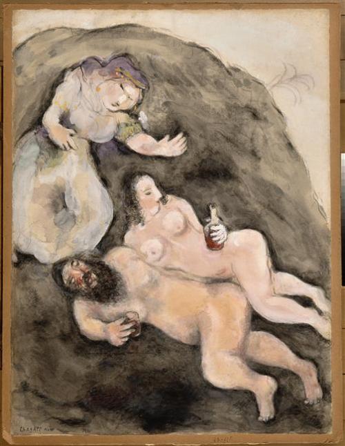 artist-chagall: Lot’s Daughters via Marc ChagallSize: 63.5x48 cmMedium: gouache on paper