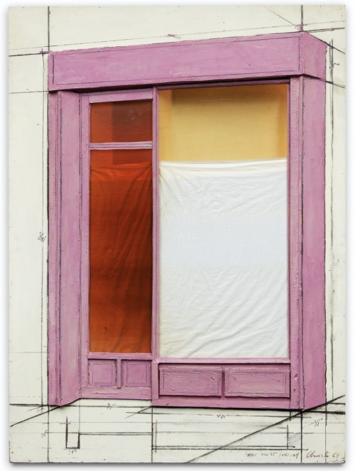 thunderstruck9:Christo (American, born Bulgaria, 1935-2020), Store Front, Project, 1964. Wood, ename