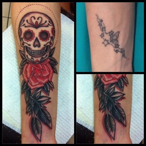 Coverup DoD. Superduper fun piece. #csfb #skindeeptattoonewtown #coveruptattoo #coverup #dayofthedea