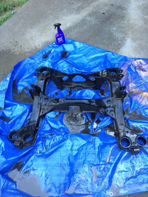 Pb blasted the almost 30 year old bushings and took a hammer to them with almost no issues. Degrease