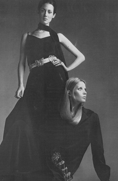 the-original-supermodels:  Black - Vogue US (1969)Moyra Swan   &amp; Celia Hammond by  David Montgomery  