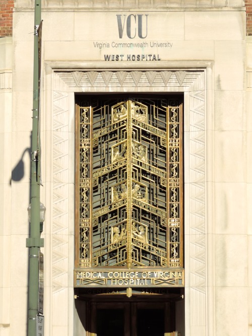 Art Deco Screen Atop Broad Street Entrance, Old MCV Hospital, Richmond, 2014.