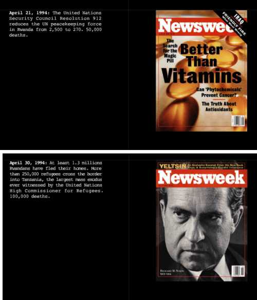 Alfredo Jaar: Newsweek covers as part of the ongoing Rwanda Projects (1994-1998)*This kind of direct