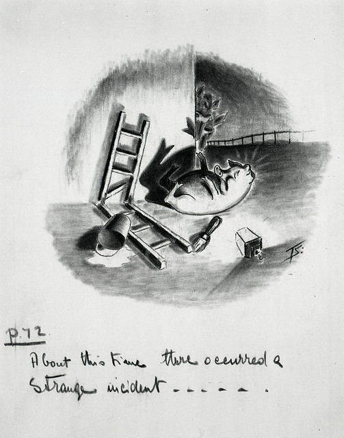 explore-blog:  Preliminary drawing (top) for 1950 comic strip adaptation (bottom)