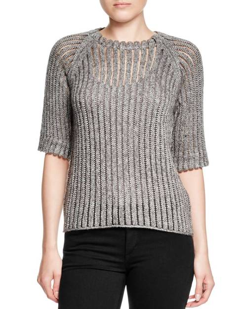 wantering-sweater-weather: T Tahari Henna Sheer Stripe Knitted SweaterYou’ll love these Sweate