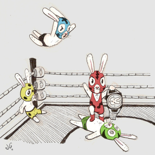 Day 2 of Buntober Inktober - Lucha Bunnies! A vicious, no holds barred, free for all, last bun stand