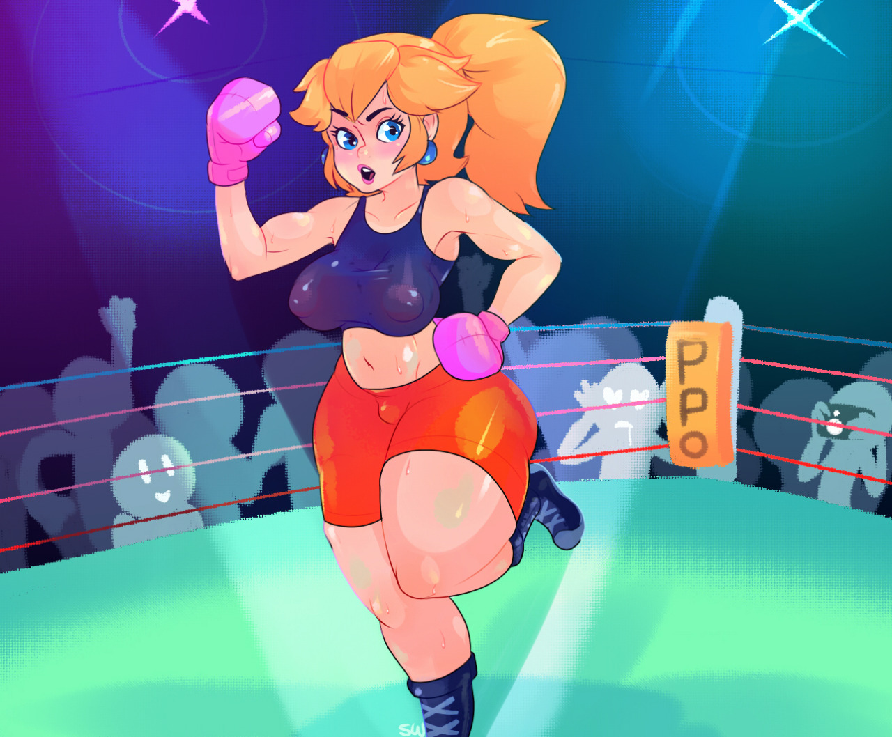 starwolfxart:Peach’s Punch Out! Starring King Peach-o and Little Peach!