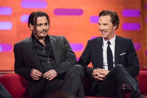 new tab for highresJohnny Depp, Graham Norton and Benedict Cumberbatch during filming of the Graham 