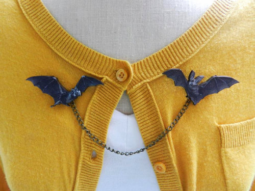 cheapassgoth:Bat sweater guard brooch from etsy seller AbbiesAnchorPrice: $16.00