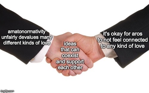 raavenb2619:[ID: The business handshake meme. A person on the left, labelled “amatonormativity