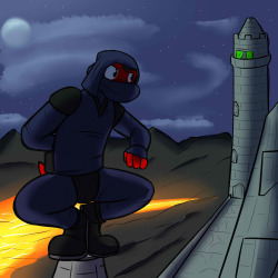 Unbeknownst to the inhabitants, a lone ninja has scaled the castle walls and towers in the middle of the night.  He scans the perimeter until he spots his target, the balcony of one of the towers.